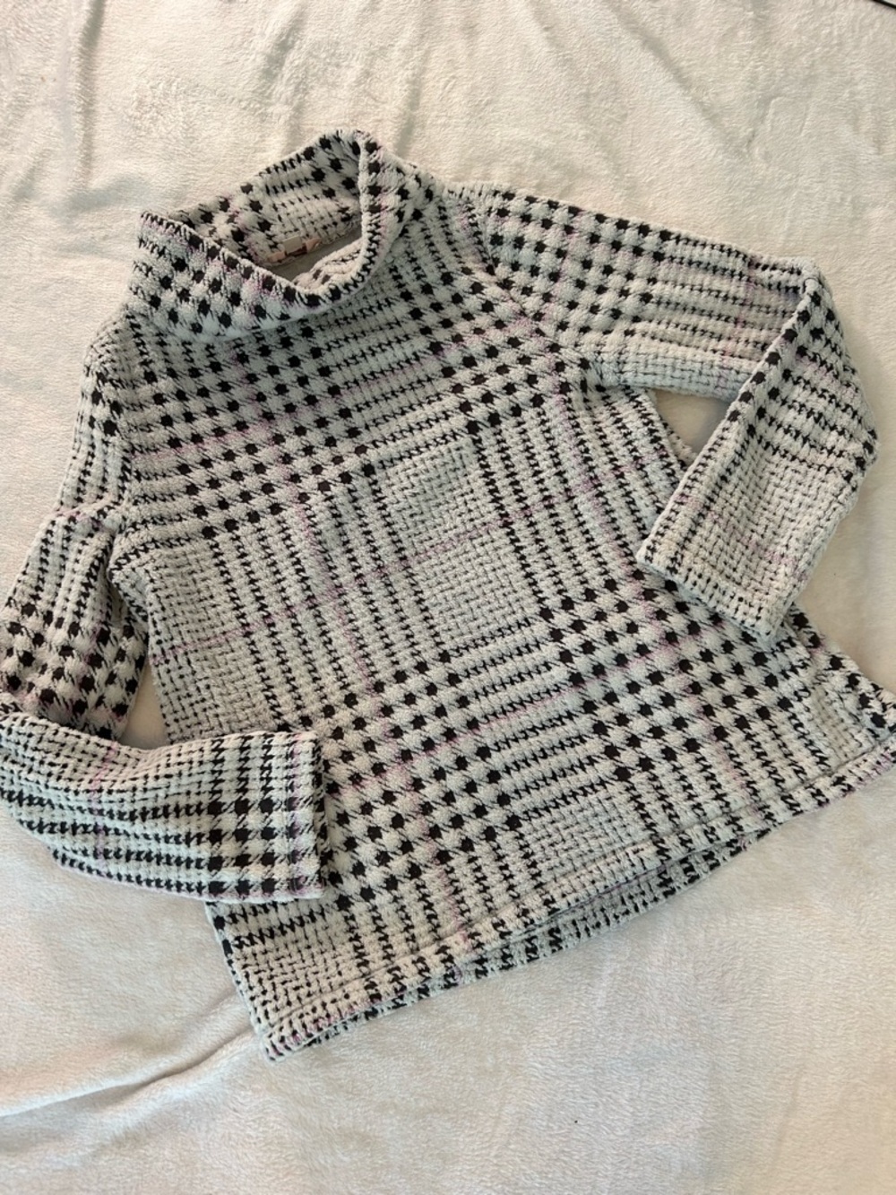 Loft Cozy Black & White Plaid Turtleneck Sweater